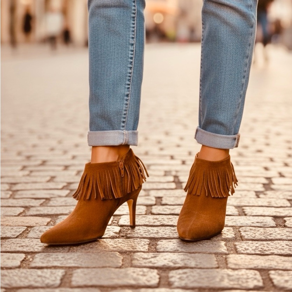 Carlos Santa Women’s cymbal Brown Suede Fringe Ankle Booties. Size 8 1/2